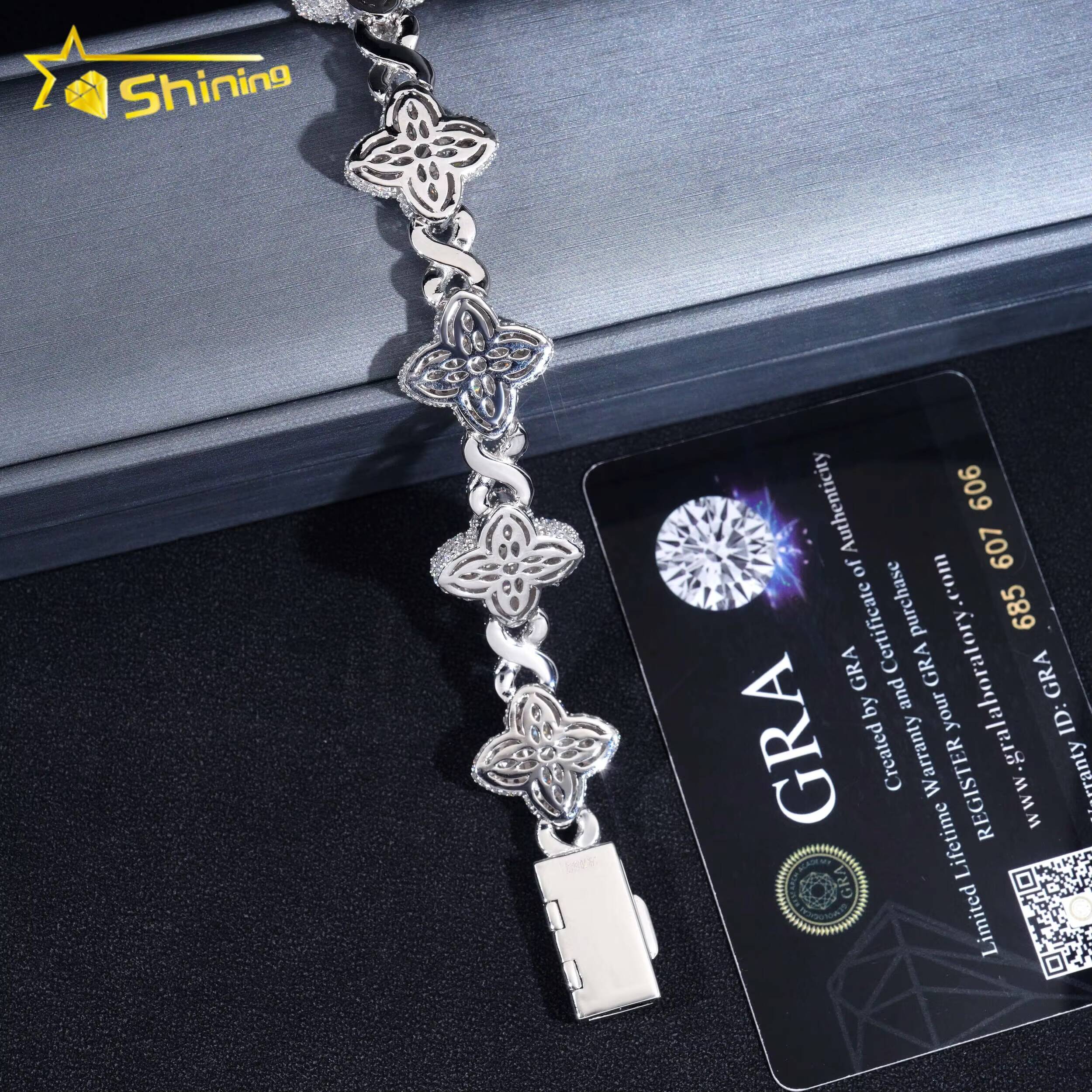 Hot Selling Hip Hop Style Rapper 925 Sterling Silver Men Infinity Cuban Link Moissanite Clover Bracelet