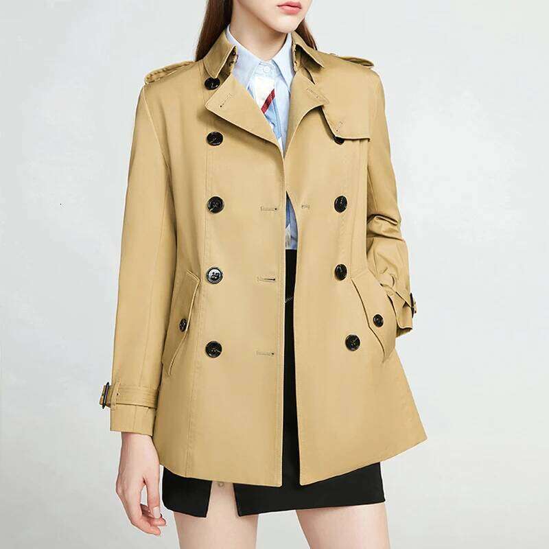 Designer Clothing Short Double Breasted Slim Fit Trench Coat British Fashion Custom Cotton Rainproof Work Women's Windbreaker Jacket Fashion