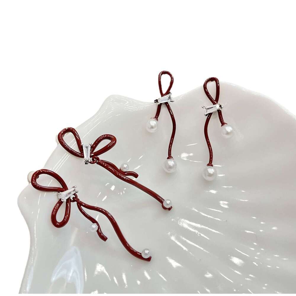 Elegant Ancora Red Bowknot for Women 2024 New High-end Earrings Niche Design Ear Accessories 4c0