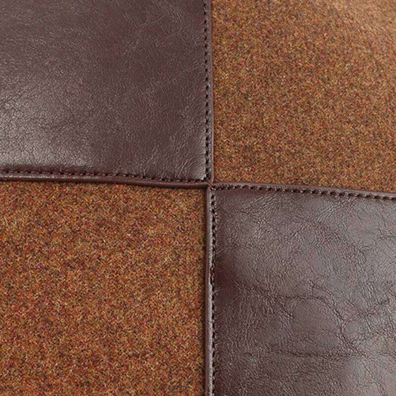 Genuine Large Capacity Tote Fashion Suede Geometric Patchwork Leather Shoulder Bag Women Retro Brown Handbag