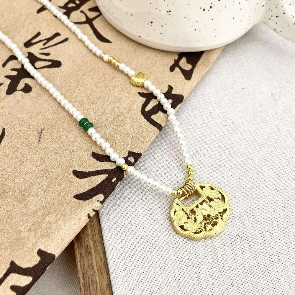 New Chinese Style Koi Fish Multi-Treasure Peace and Prosperity Lock Pendant for Women, Light Niche High-End Accessories, Exquisite Pearl Necklace d1d