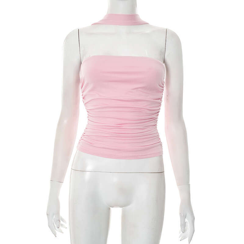 Y25tp146 Women's Fashion Summer New Solid Color Halter Neck Ribbon Strapless Sexy Tank Top B5