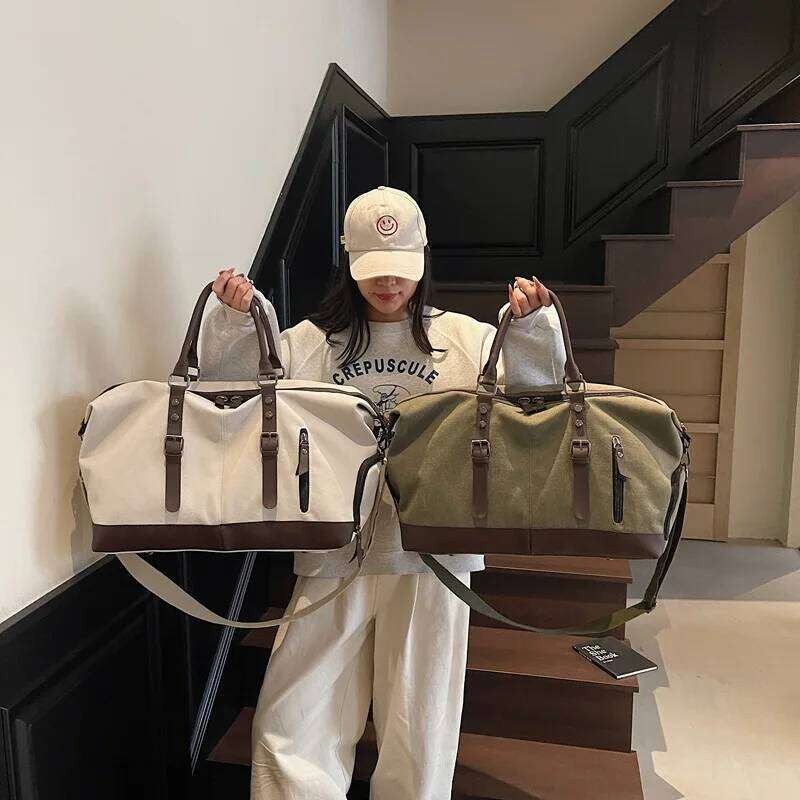 New Canvas Tote Men's Fashion Trendy Large Capacity Short-distance Travel Shoulder Lage Bag