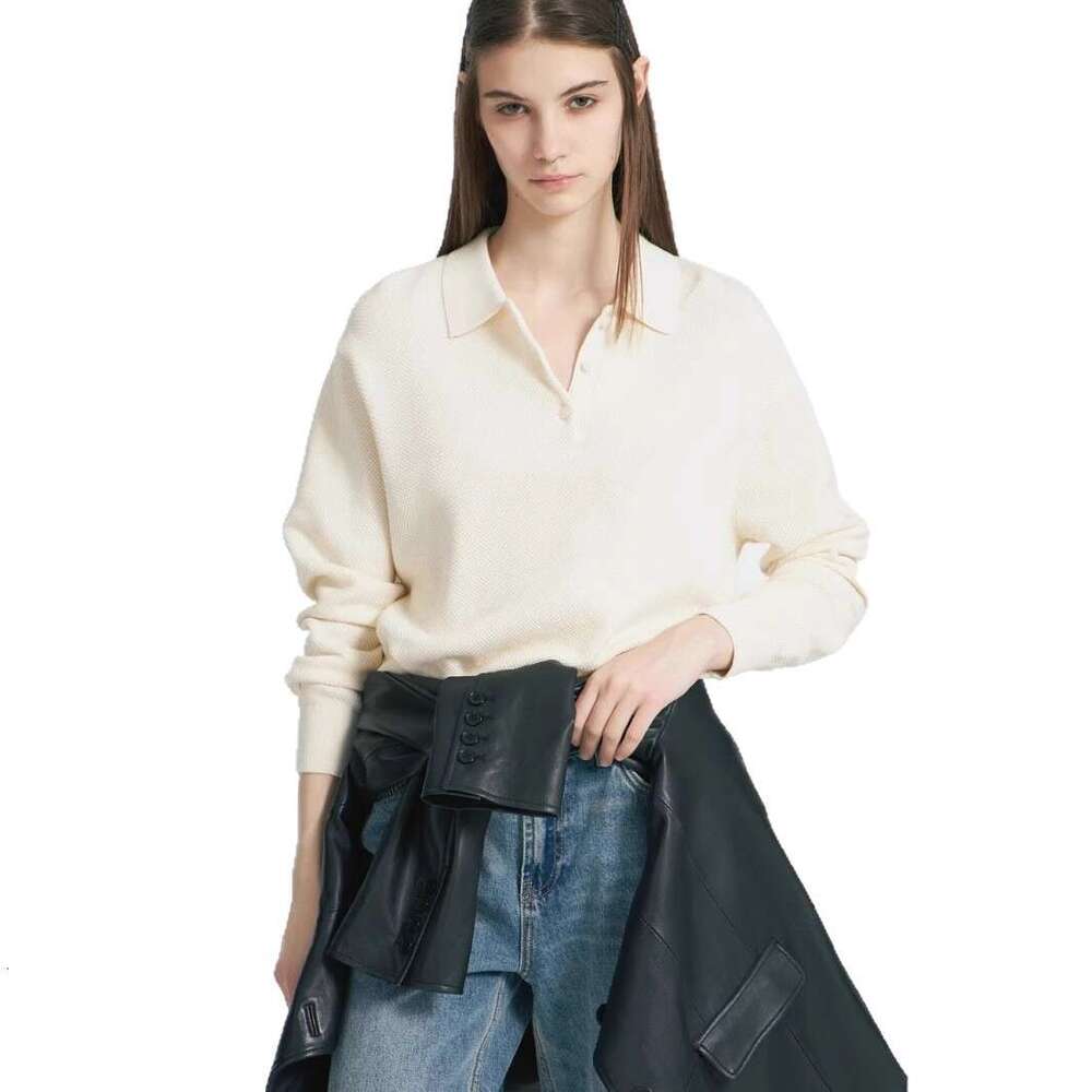 Autumn Winter Polo Collar Solid Color Sweater Women Versatile Casual Style Pullover Knitwear B5