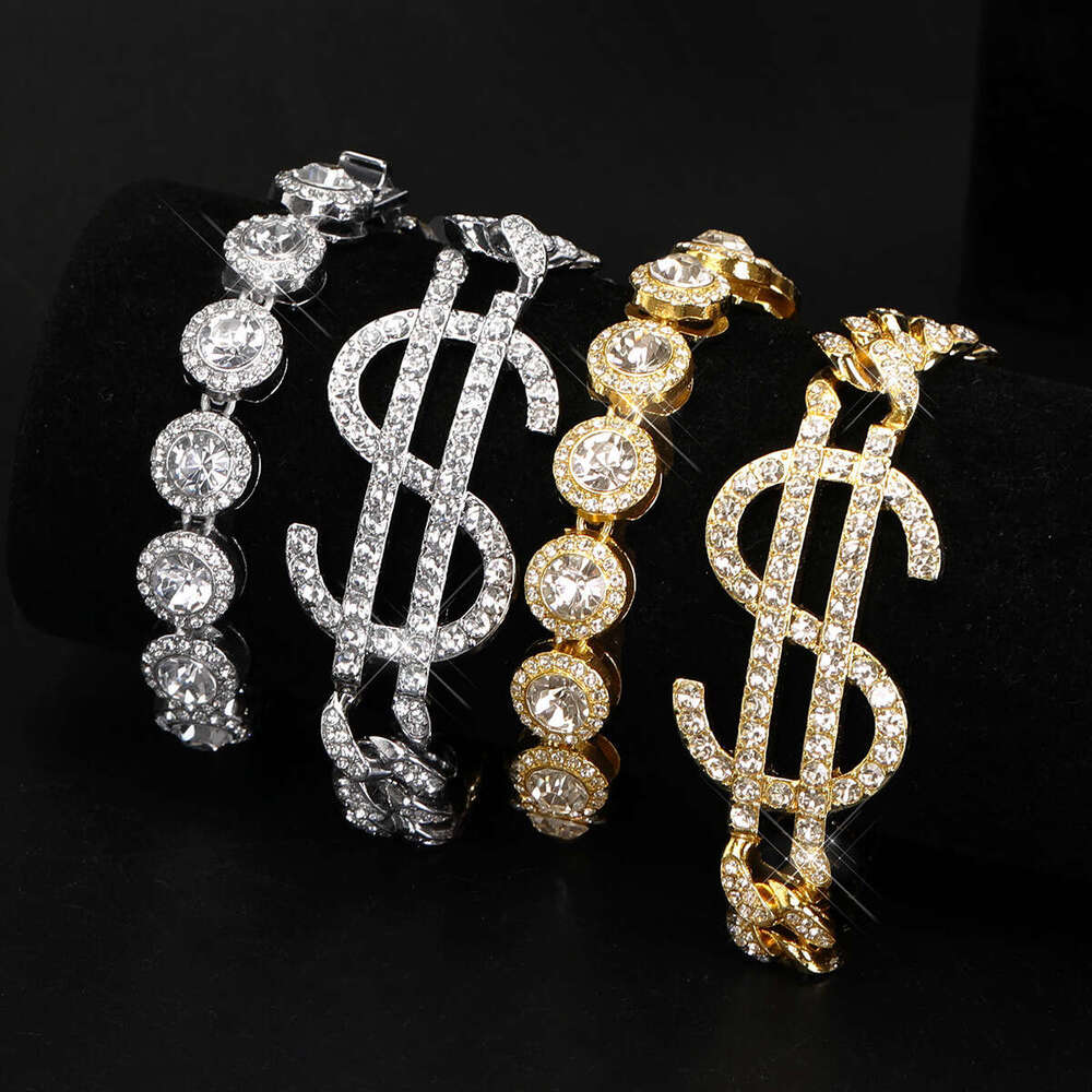 Dia-encrusted Dollar Sign Fashion Creative Classic Personality Cuban Chain Bracelet Jewelry Set