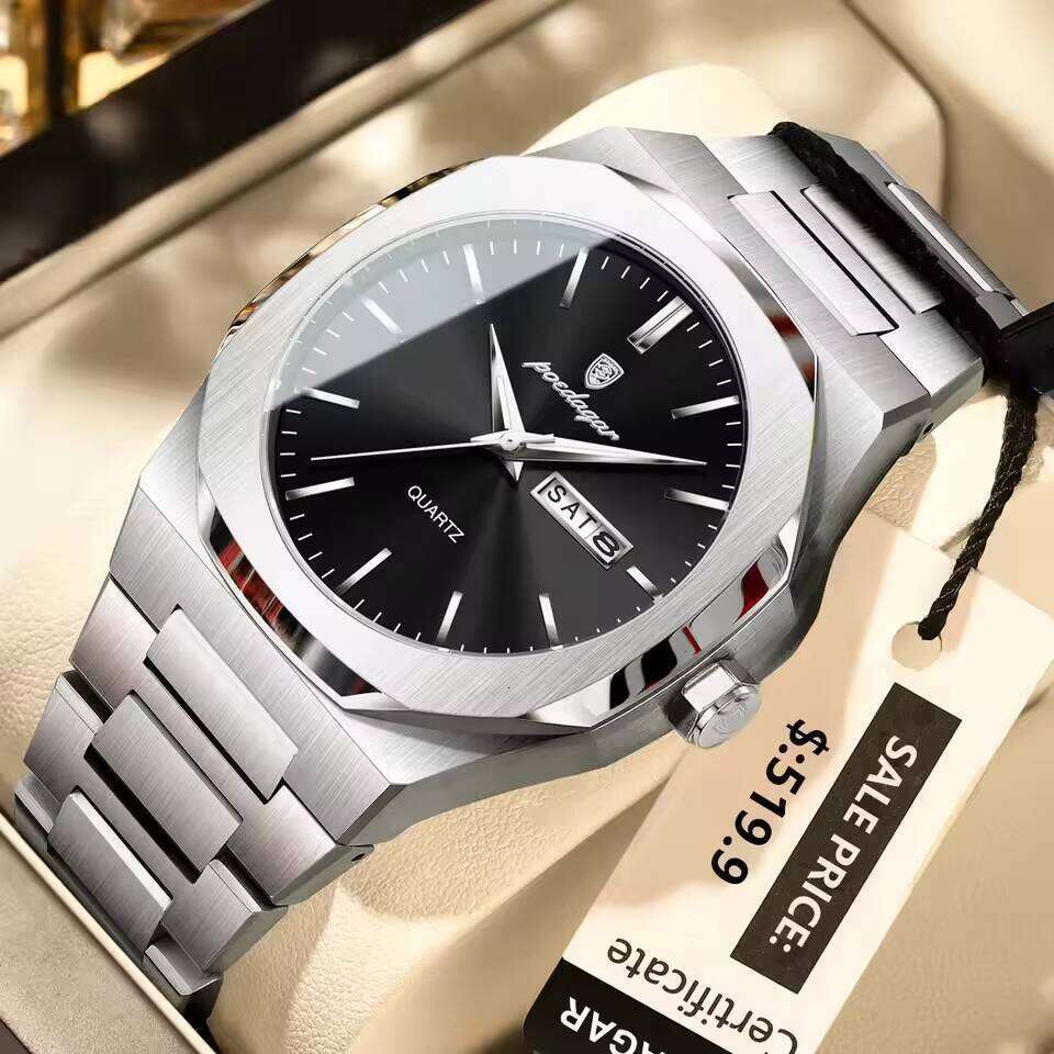 DHwatches POEDAGAR Men's Quartz Sports Watch Waterproof Luminous Steel Week Display Square Case 21mm with Simple Style Glass Dial