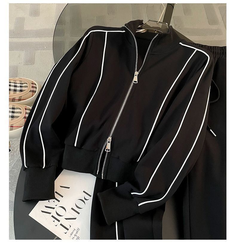 Women's Autumn Fashion Streetwear Tracksuit stylish Casual Trendy Two-Piece Set with Zip-Up Hoodie and Wide-Leg Pants
