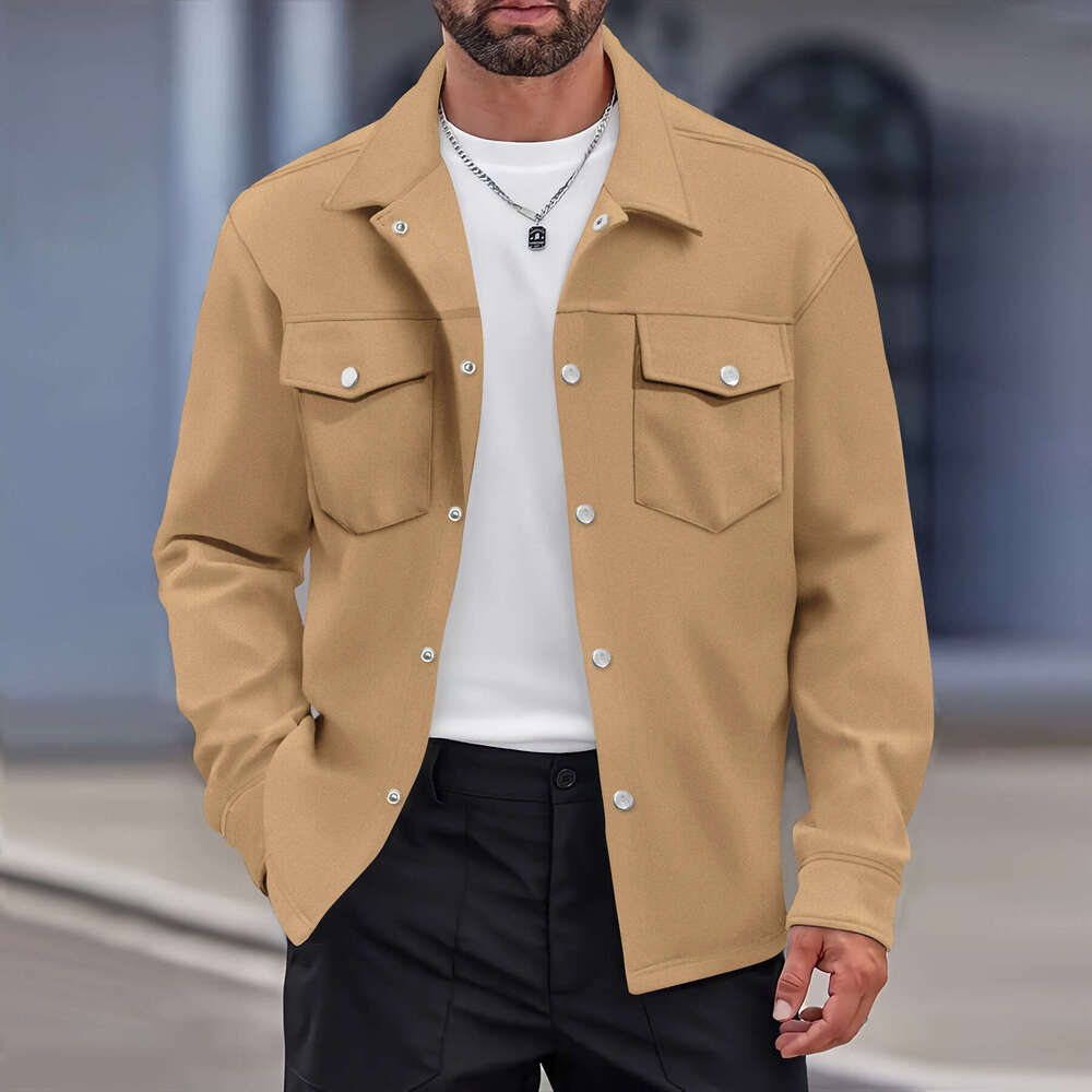 2024 Autumn Winter Casual Men's Clothing Lapel Single-Breasted Solid Color Double Pocket Slim Fit Jacket Coat