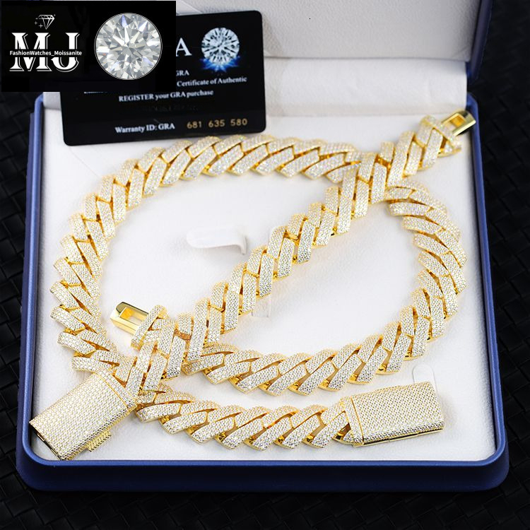moissanite cuban k chain Hiphop 20mm Sier Yellow Gold Plated Vvsmoissnaite Cuban Chain Necklace man