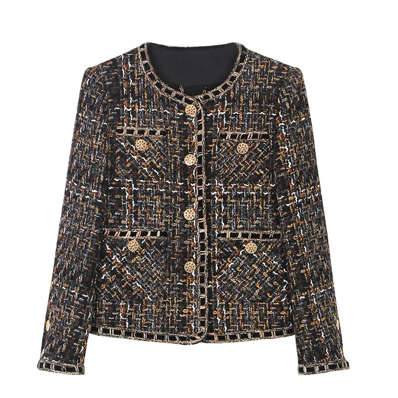 retro elegant plaid tweed woven cardigan jacket highend n fashionable and comfortable 250730