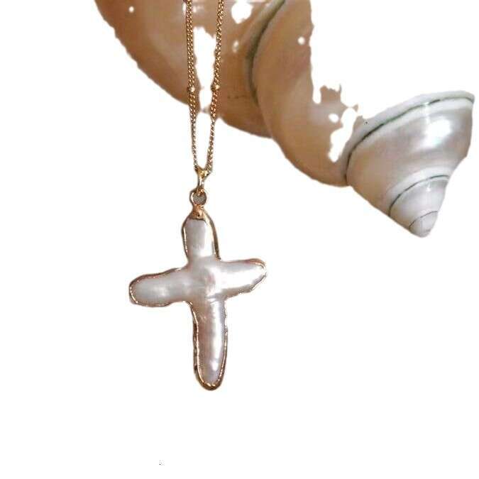 Cross Necklace Baroque Pearl Instant Hair Lockbone Chain Pendant