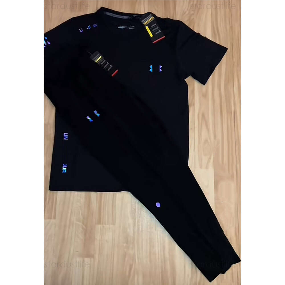 Under Amour T Shirt Summer Men's Sportwear 2 Piece Fashion Brand Quick Drying Short Sleeve Mens T-Shirt Training Casual Jogger Sweatpants Sous Armor Tracksuit 74A