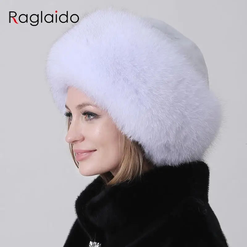 Russian Winter Fur Hat Warm Fluffy Women Round Hat Fluffy Fox Rabbit Fur Bucket Hat 250724