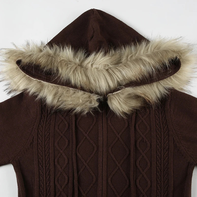 CIBBAR Furry Hooded Knitwear Hoodies y2k Streetwear Full Sleeve Zipup Womens Sweatshirts Korean Fashion Autumn Outwears Ladies 250730