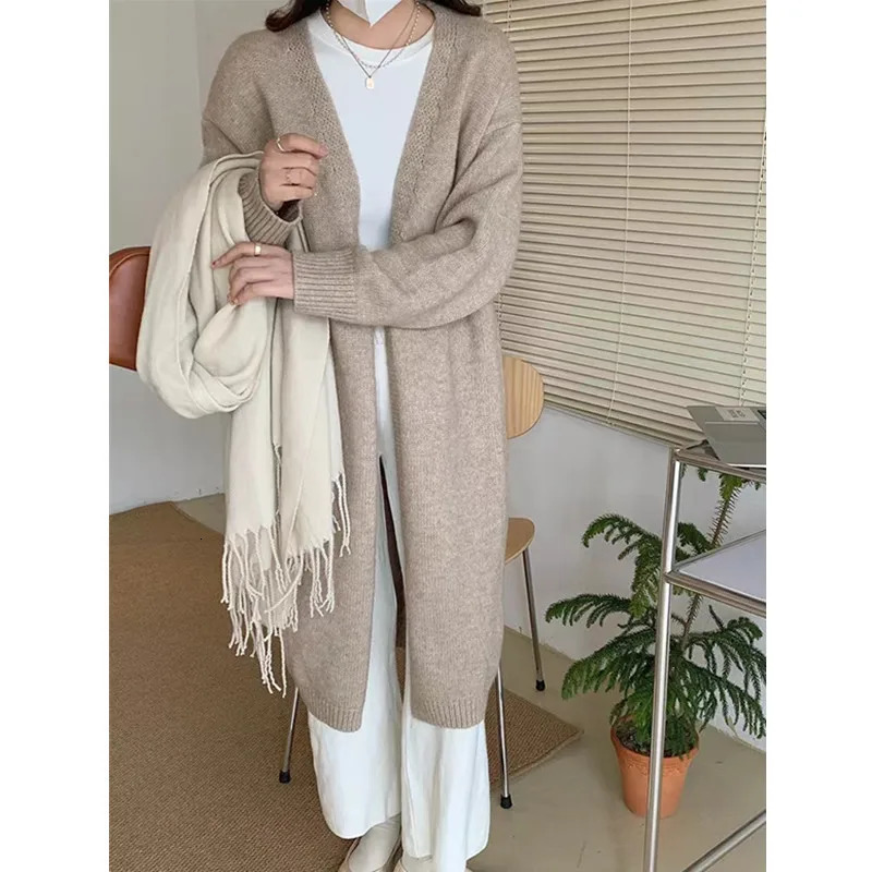 HELIAR Knitted Long Cardigan Sweater Coat Thicken Warm Loose VNeck Casual Office Jacket For Women Fall Winter 250730