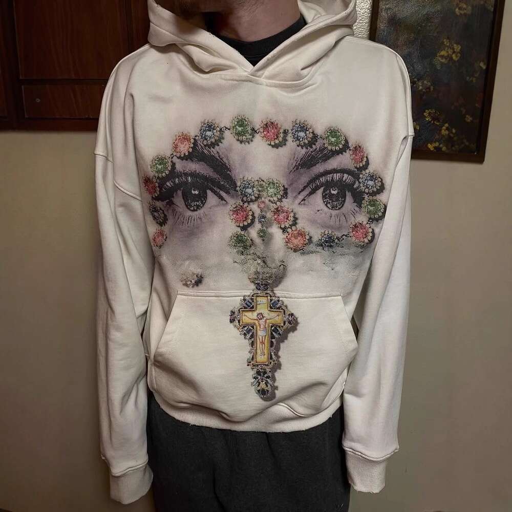 Fashion Summer American Style Washed Personality Pattern Long Sleeve Hooded Sweatshirt Trendy High-End Feel Jacket For Men