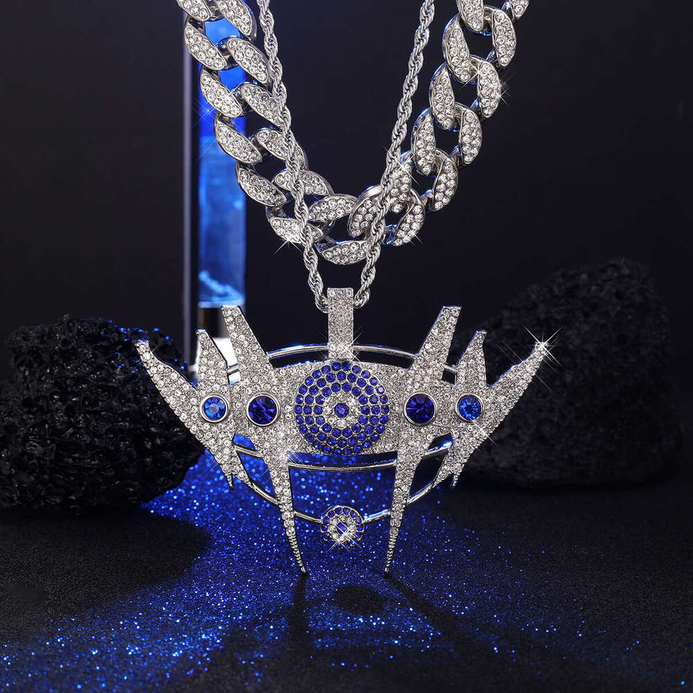 Full Dia Multi-color Crown Pendant Hip-hop Exaggerated Alloy Cuban Chain Fashion Creative Rhinestone Necklace