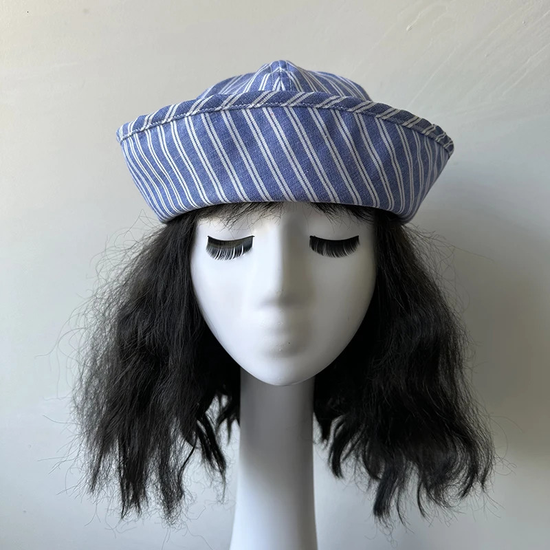 Summer Linen Navy Sailor Cap Women Girls JK Cute Red White Check Beret Blue-white Gingham Fashion Hat Cosplay Nurses Cap 250729
