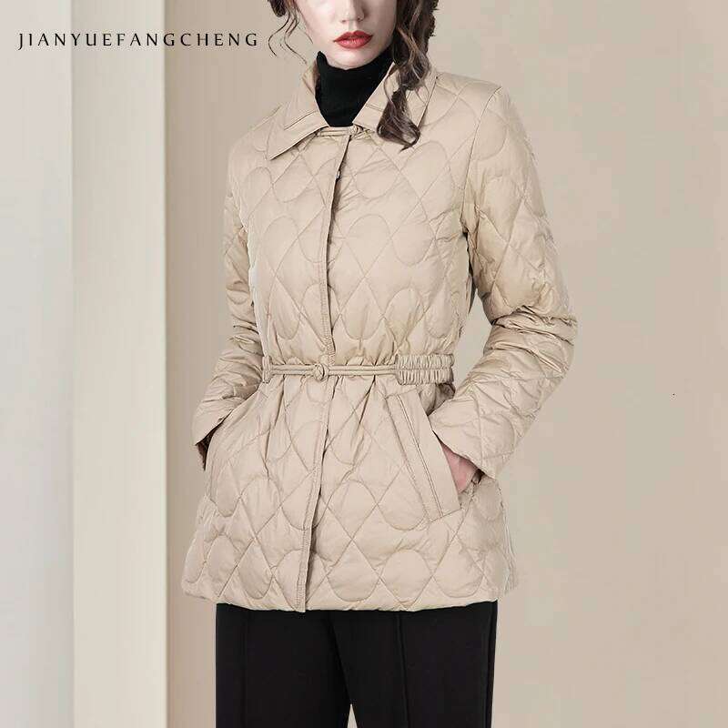 Designer Clothing Fashion Shirt Collar Women Winter Khaki Jacket Warm Lightweight White Duck Down Coat Vintage Slim-Fit Cold-Proof Jackets Fashion