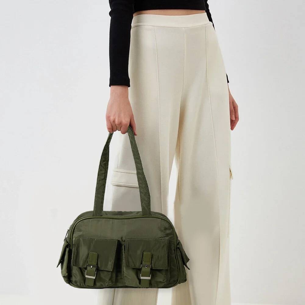 Multi Pockets Tote Large Capacity Handbag for Women's Travel Solid Shoulder Nylon Simple Armpit Bag Ladies Underarm Bags high-quality