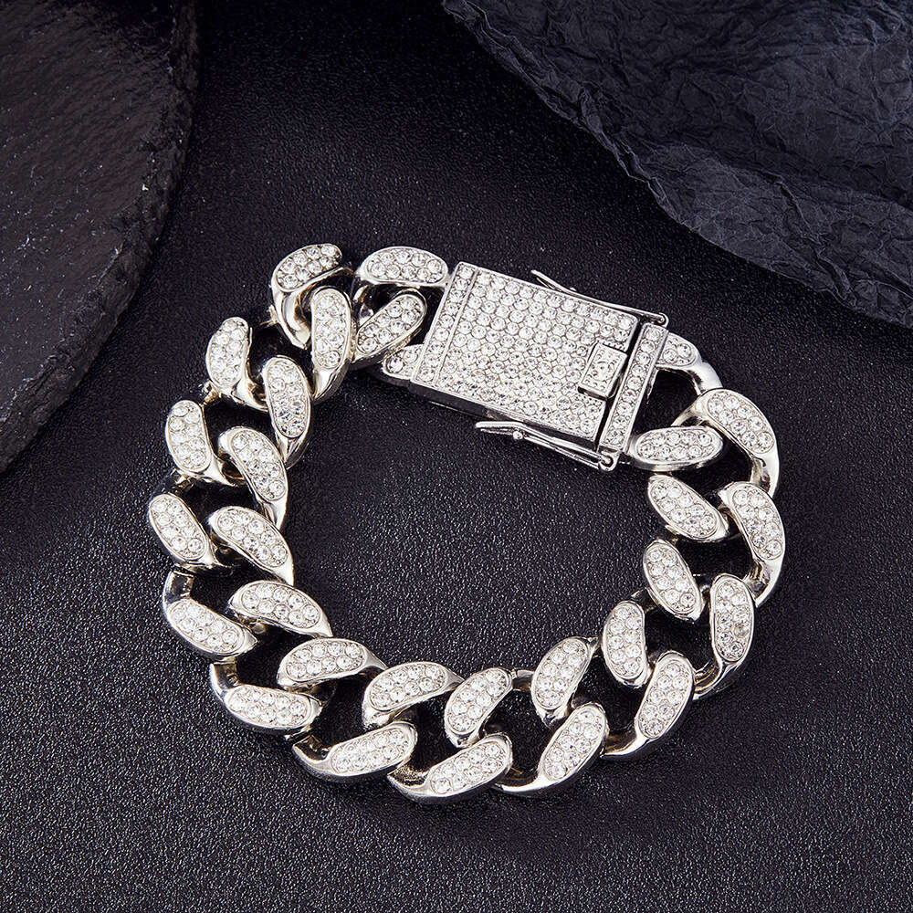 Full Dia Cuban Chain Bracelet Set Fashion Multi-Specification Alloy Rhinestone Hip-Hop Accessories