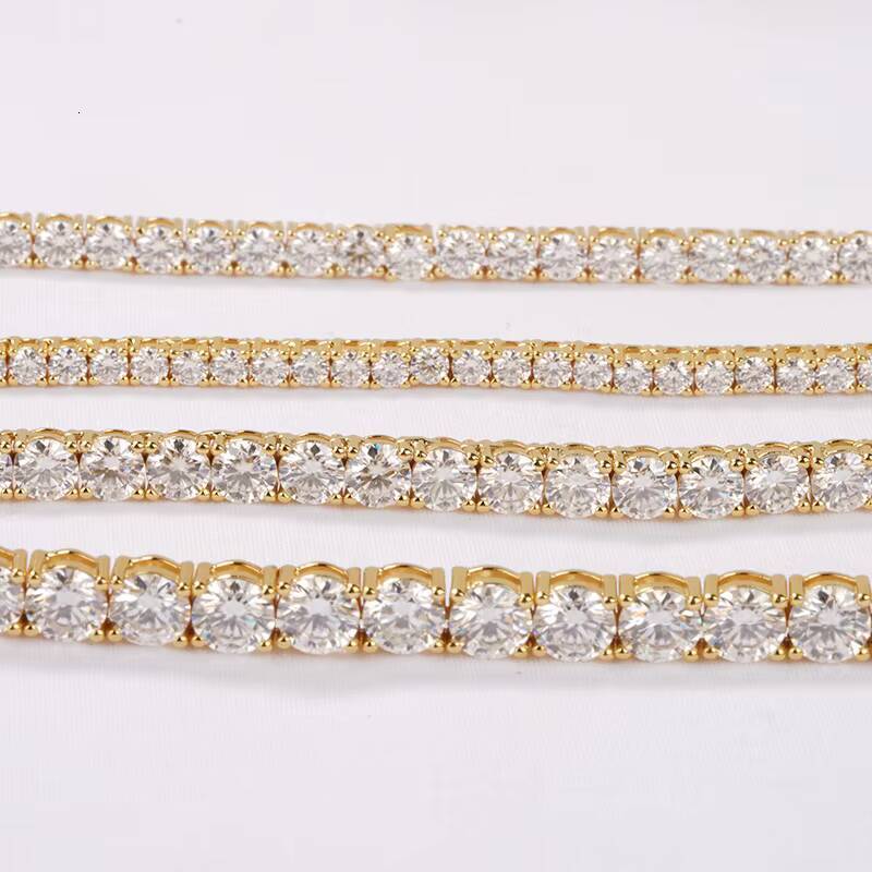 Starsgem Ready to Ship Yellow Gold Plated Bracelets 3mm 4mm 5mm 6mm Round Silver Tennis Moissanite Bracelet