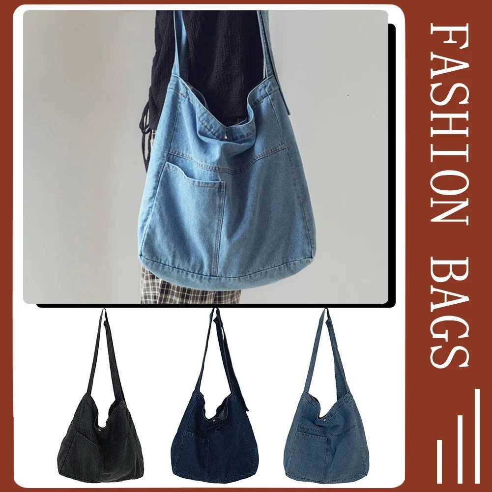 Unisex Denim Tote Handbag Large Capacity Lightweight Handbag Versatile Jeans Top Handle Bag Casual Travel Shopping Bag Y250729