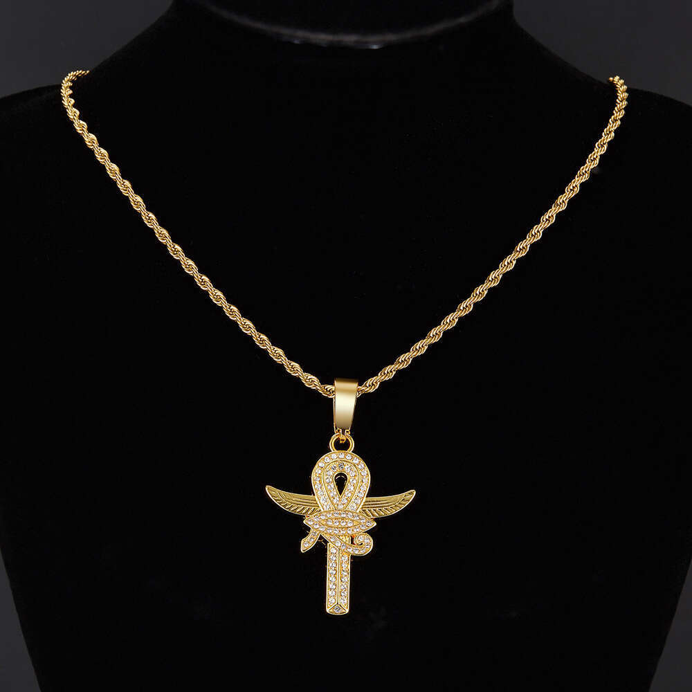 New Product Personalized Creative Alloy Full Dia Cross Eye of Horus Hip Hop Style Necklace