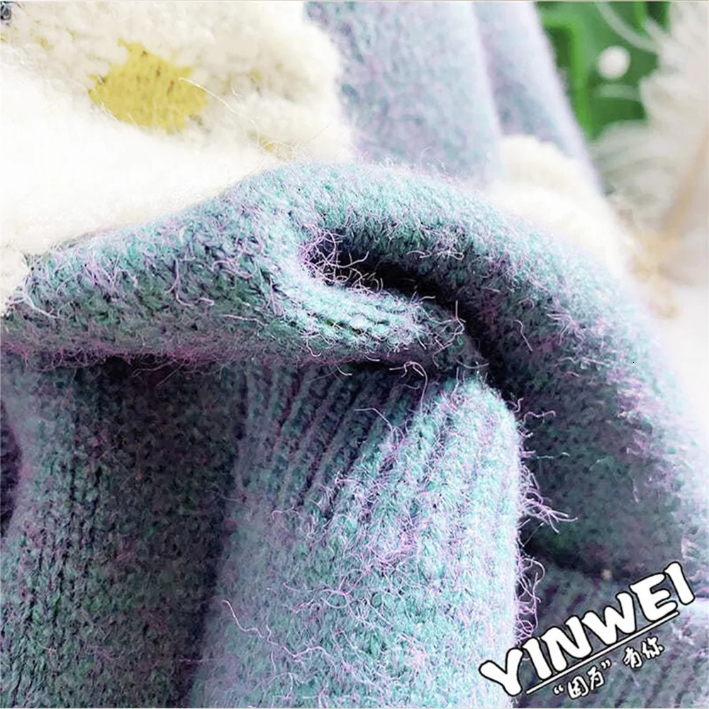 Blue Sheep Cartoon VNeck Long Sleeve Loose Knitted Sweater Womens Cardigan Thick For Women Clothing Fashion Winter 250730