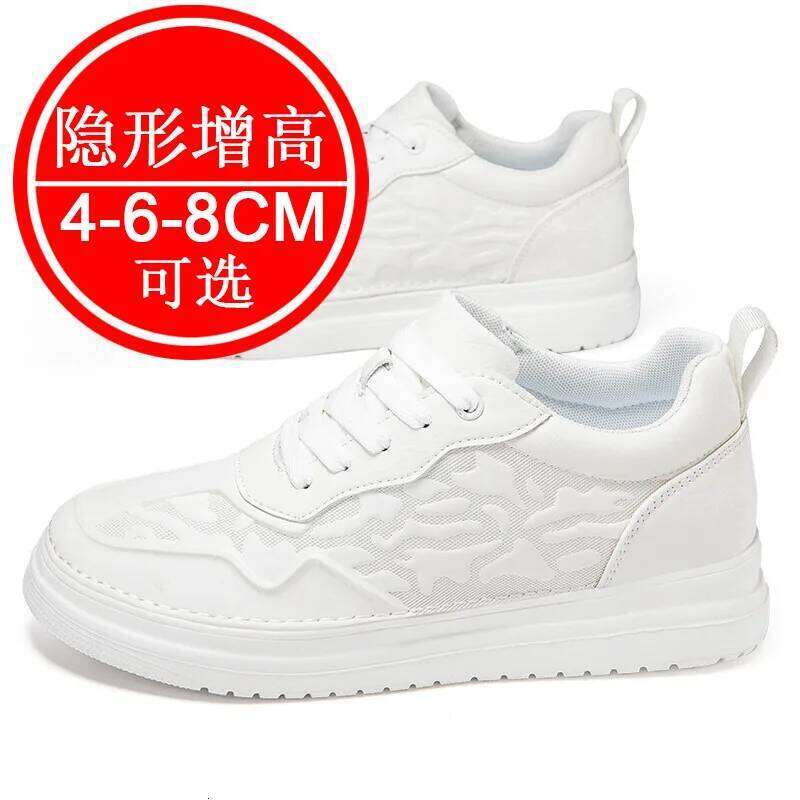 for Men 8cm Height Increase White Sneakers Mens Elevator Invisible Elevate Taller Lift Leather Shoes