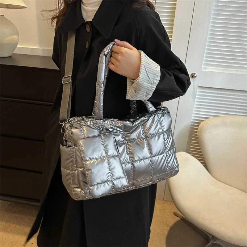 2pcs Luxury Space Bag Padded Cotton Handbag Big Capacity Shoulder Bags Waterproof Nylon Travel Down Crossbody Handbag Purse Bag Y250730