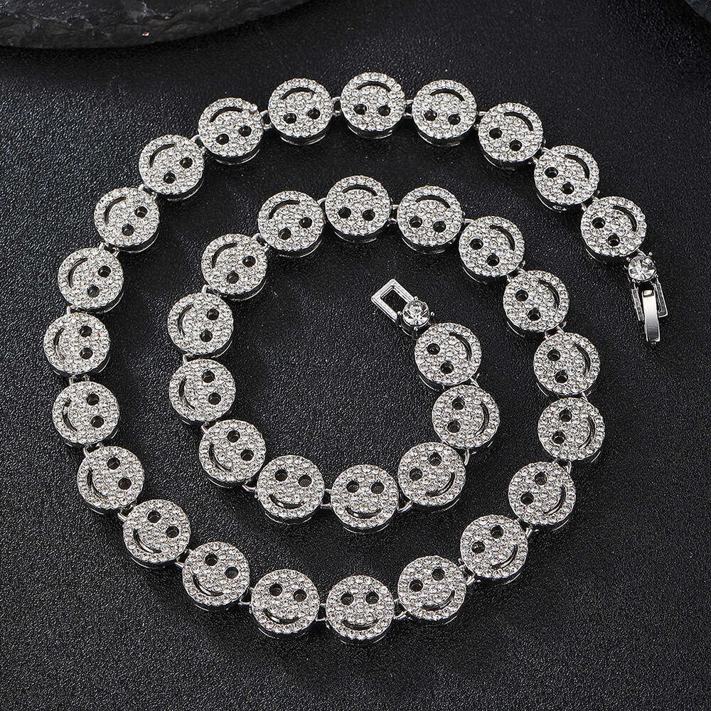 Full Dia Smiley Face Bracelet Hip Hop Creative Personality Necklace Cuban Chain for Men
