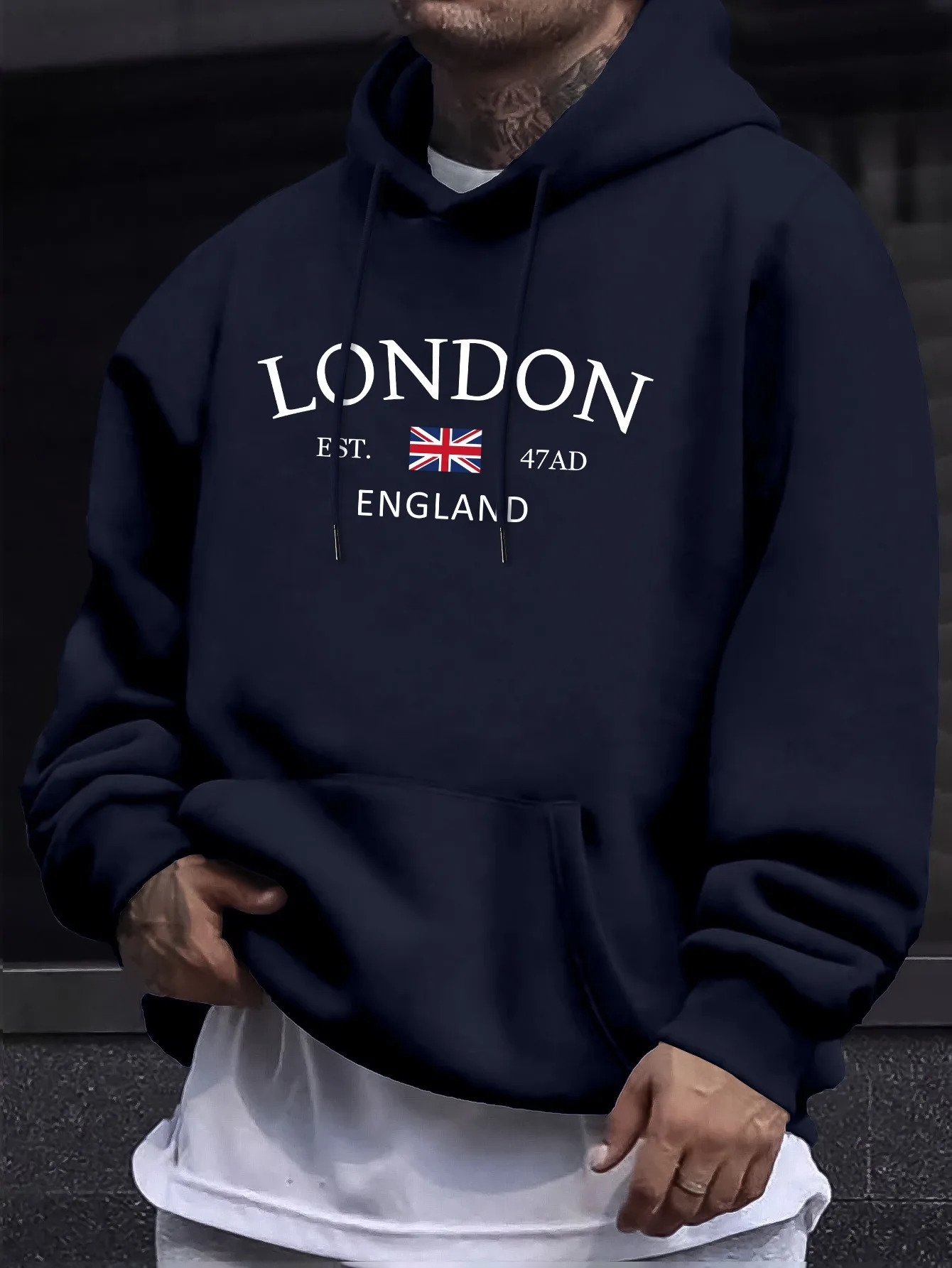 London Fashion Print Hoodies For Men Casual Autumn Winter casual sweatshirt Kangaroo pocket Long sleeve AutumnWinter simple 250729