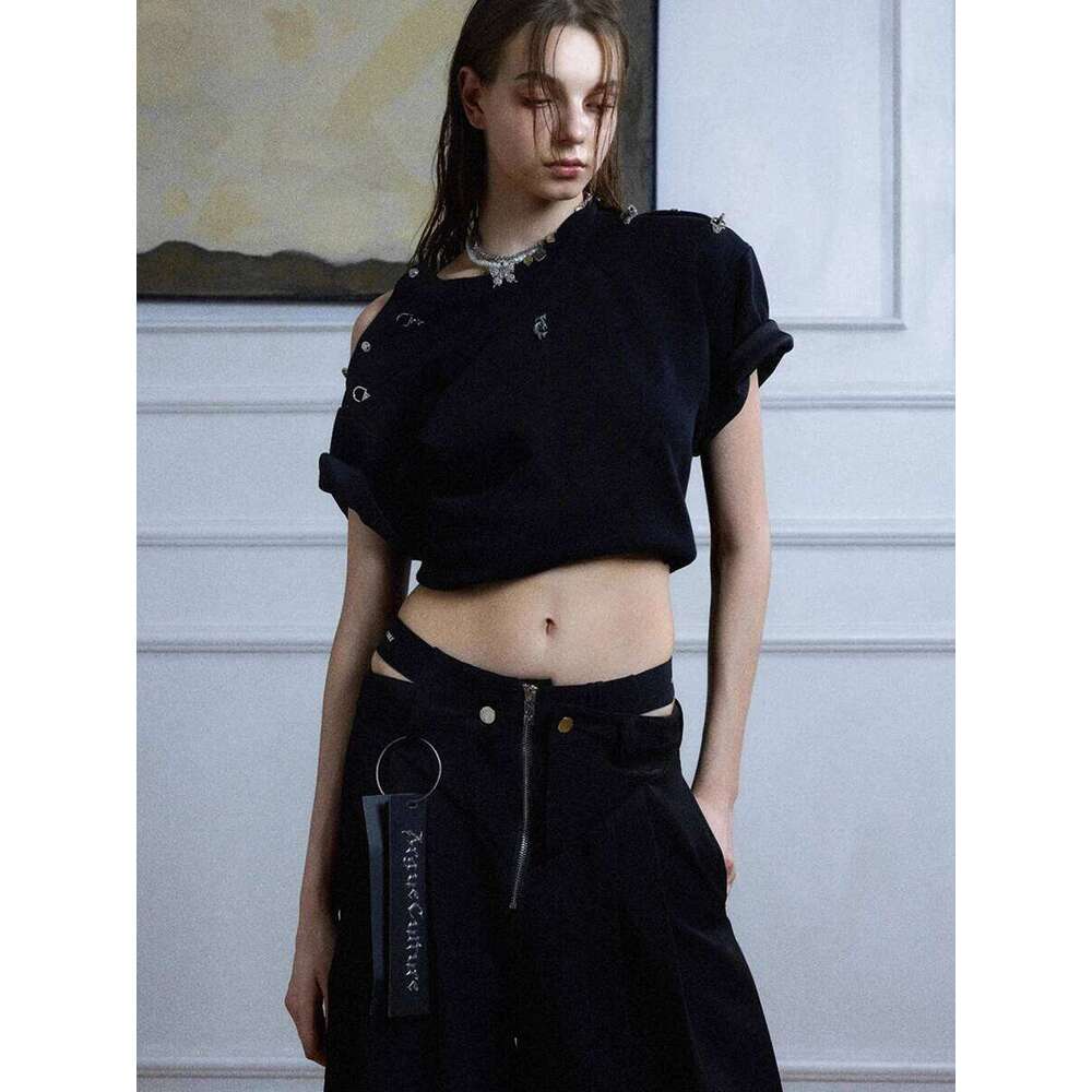 Mauroicardi Spring Autumn Cool Black Baggy Wide Leg Pants for Mens Designer Fake 2 Pieces Clothes Fashion Streetwear 2025