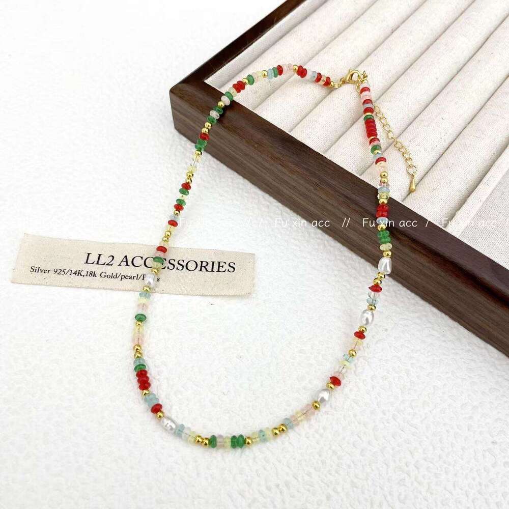 Dopamine Mixed Color Beaded Colorful Glass Beads Collarbone High-end Neck Chain Baroque Pearl Necklace f57