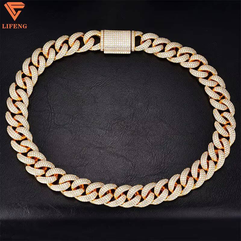 Hip Hop Jewelry Custom Lock 18mm VVS Diamond Iced Out Miami Moissanite 925 Sliver Cuban Link Chain Mens Cuban Necklace