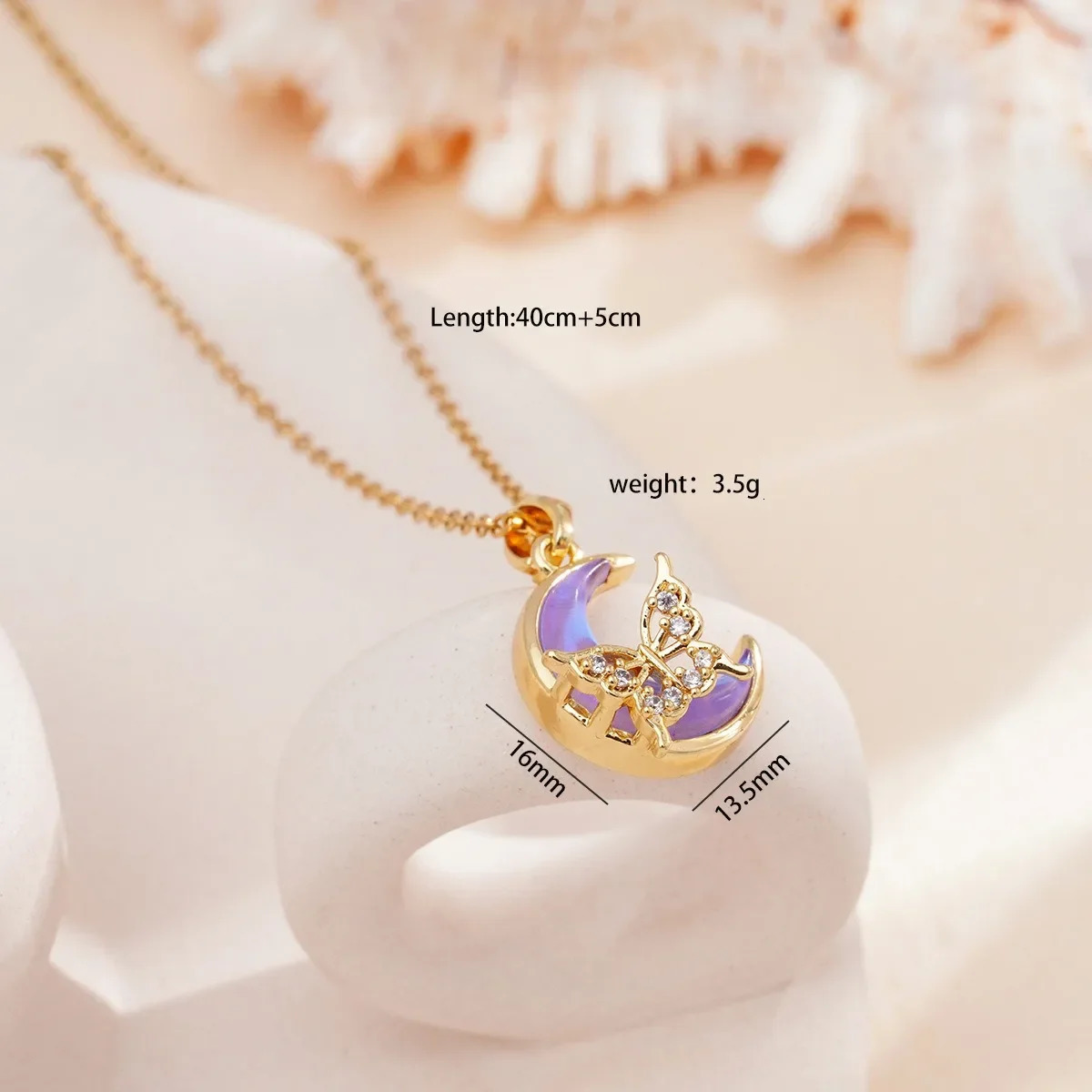 Stainless Steel Chain Romantic Colorful Resin Moon Zircon Butterfly Pendant Necklaces for Women Girls Trendy Accessories Gifts 250729