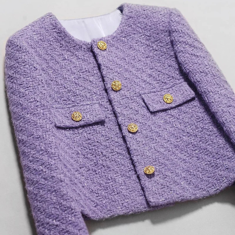 fashionable and elegant round neck singlebreasted y socialite style purple tweed highend temperament jacket 250730