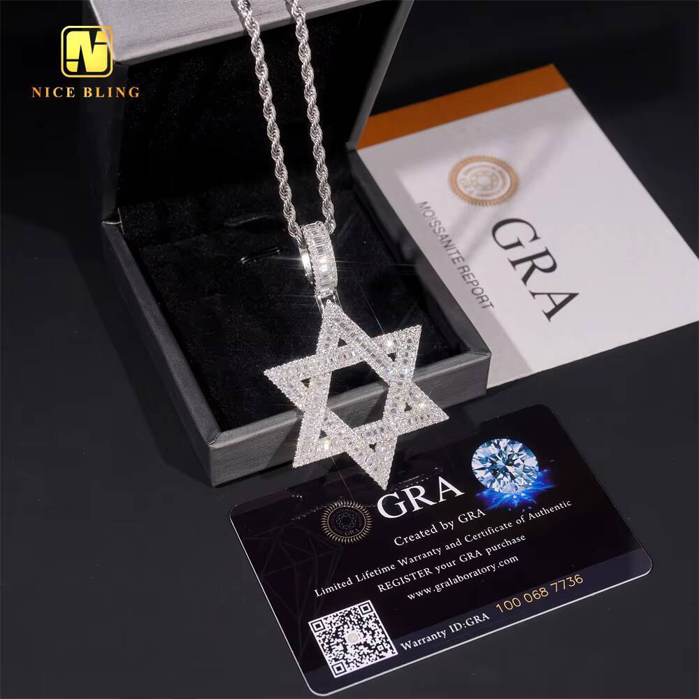 Pass Diamond Tester 925 Silver Hexagram Charms Pendant Gold Plated VVS Moissanite Diamond Pendant