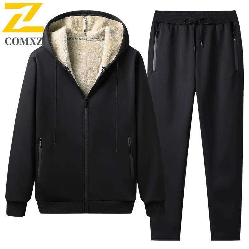 Men's Sportswear New Winter Autumn fleece Tracksuit 2 Piece Sets Sports Suit Jacket+Pant Sweatsuit Male Fashion warm Clothing