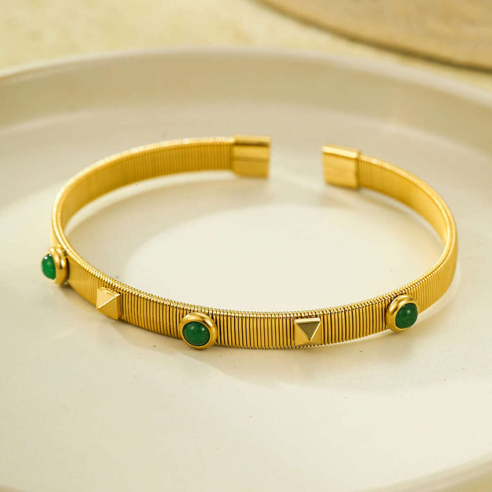 High-End Jewelry Women's Gold with Cat's Eye Stone Stainless Steel Bracelet for Women