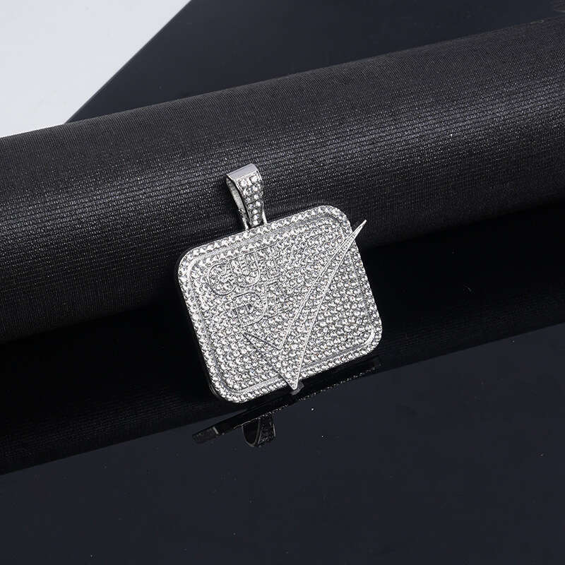 New Full Dia Small Square Pendant Personality Creative Braided Chain Hip Hop Trendy Necklace