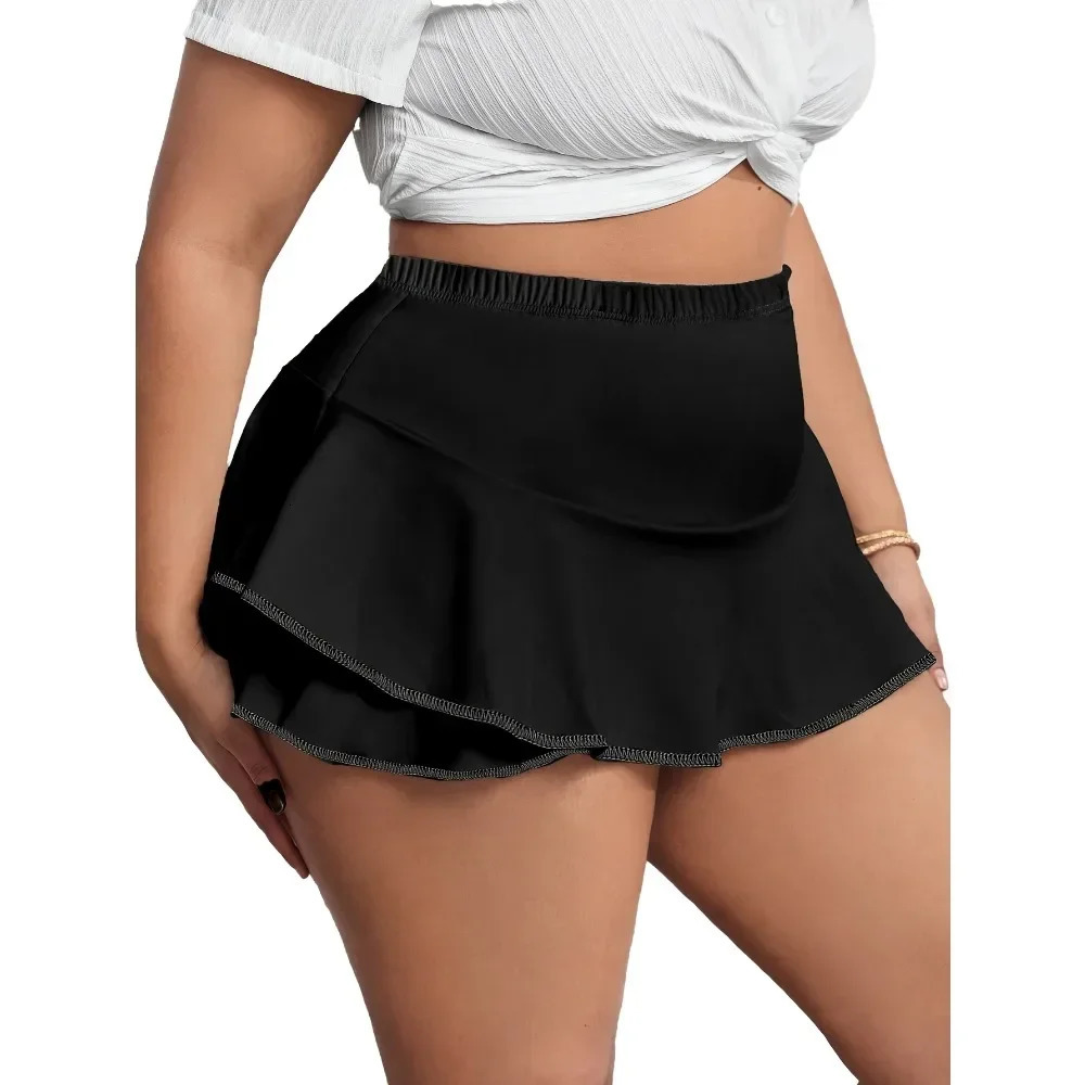 Plus Size 1XL5XL Womens Skirts Sexy Pleated Home with Leggings Solid Color Skirts 250729