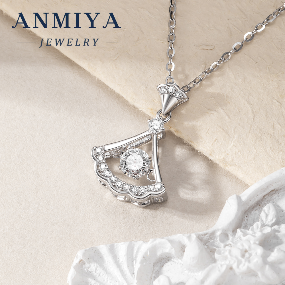 Custom Elegant 925 Silver Jewelry Fan Necklace for Women, Sterling Silver Pendant Necklace Gift, Dainty Silver Chain Necklace for Party