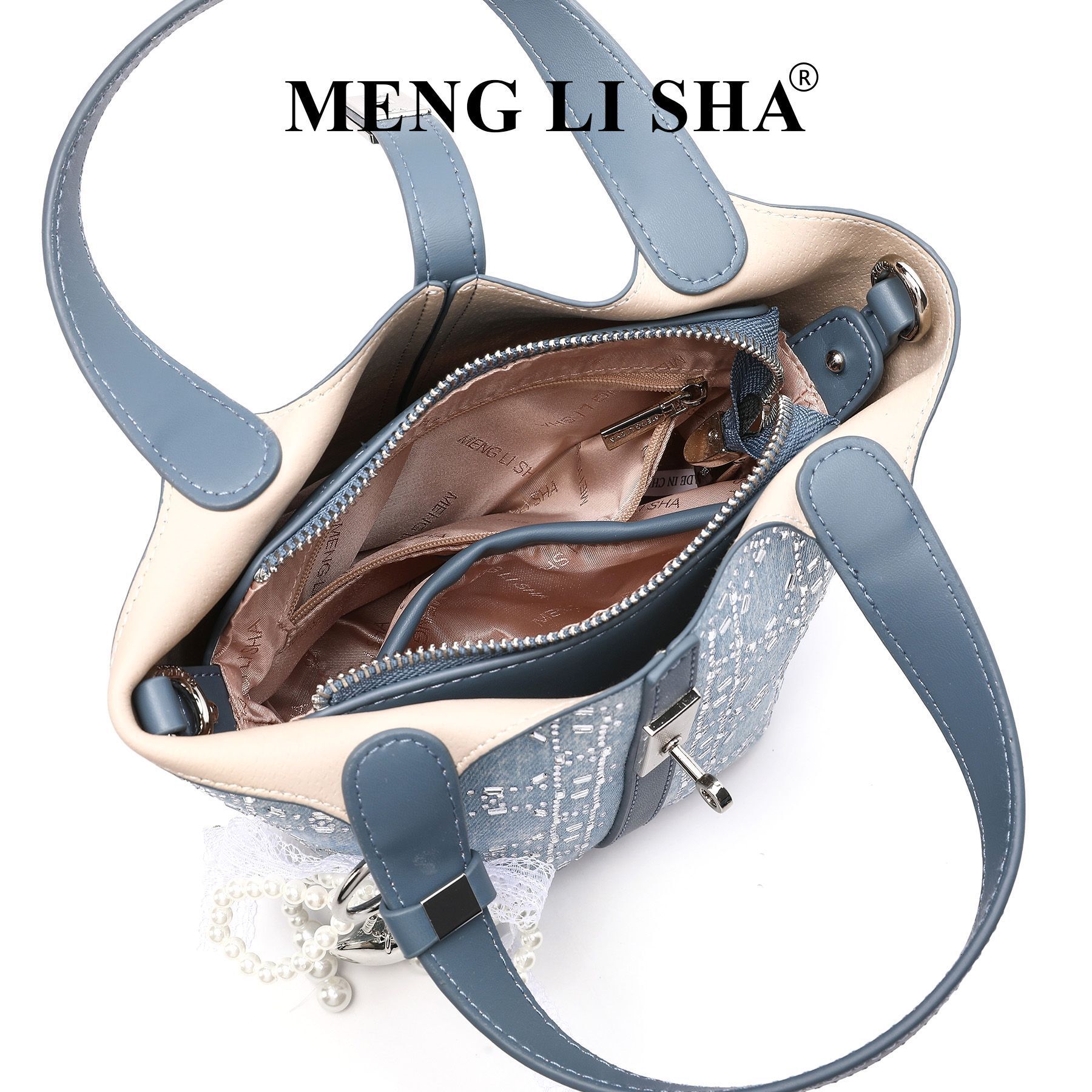 2025 New Niche Fashion Denim Diamond-Embellished Handheld Basket for Women Simple Versatile Shoulder Crossbody Bucket Bag ddmymoon