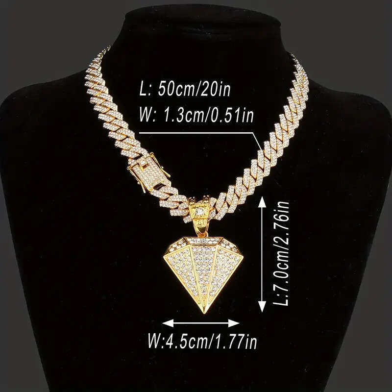 Ins Full Dia Pendant Cuban for Men and Women Cool Personality Trendy Hip-Hop Style Necklace