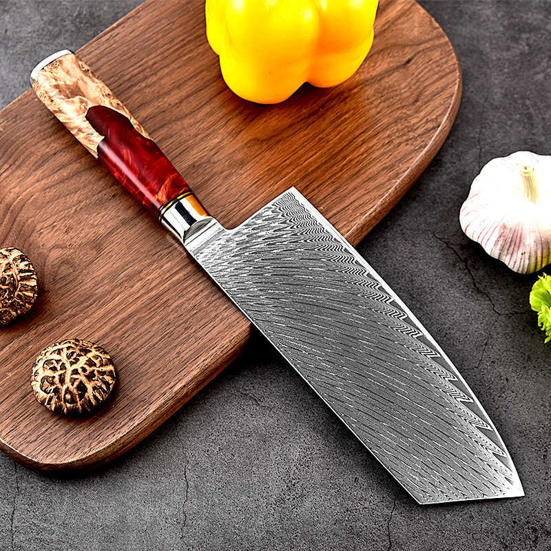 VG10 Damascus chef's knife set with resin handle, small size, suitable for ladies, slicing meat, perfect for cooking, sharp and durable kitchen k