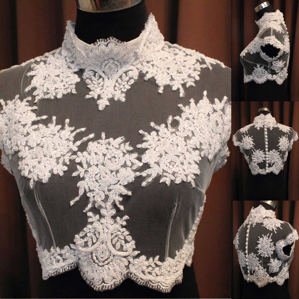 New Bridal Jacket Short Sleeve High Neck Appliques Lace Wedding Dress Jackets Bridal Accessories Customized