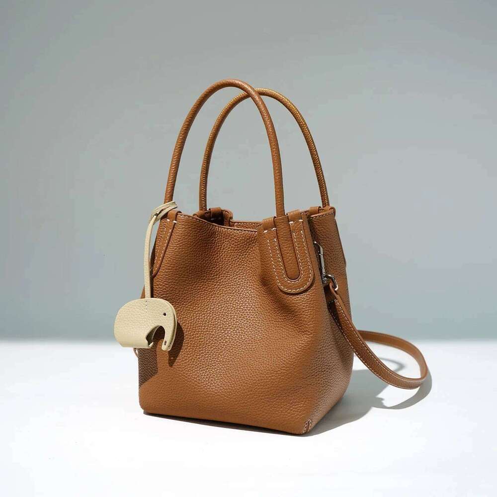 New Design Chic Basket Bucket Shopper Tote Small Togo Cowhide Leather Women Handbag With Elephant Deco Ladies Shoulder Bag