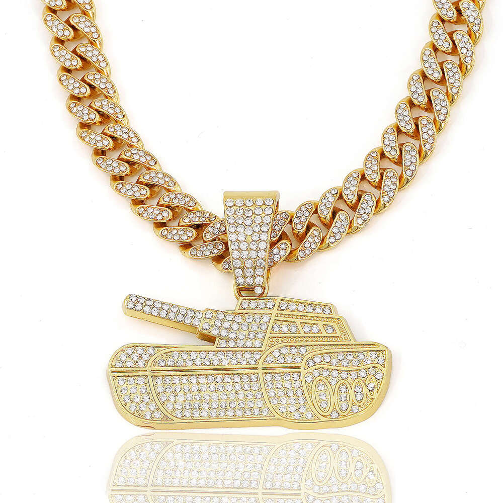Hot Selling Personality Punk Hip Hop Cuban Chain Fashion Cool Full Dia Tank Necklace Pendant